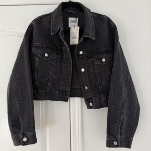Zara Black Embellished Denim Jacket